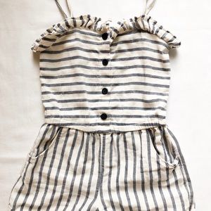 Gap striped toddler romper with ruffle and pockets